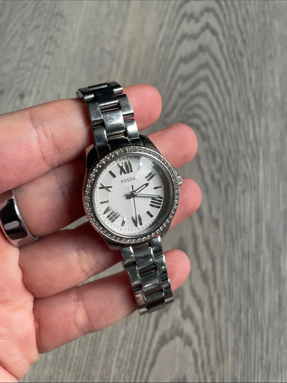 Fossil Silver Crystal Bezel Women's Bracelet Watch